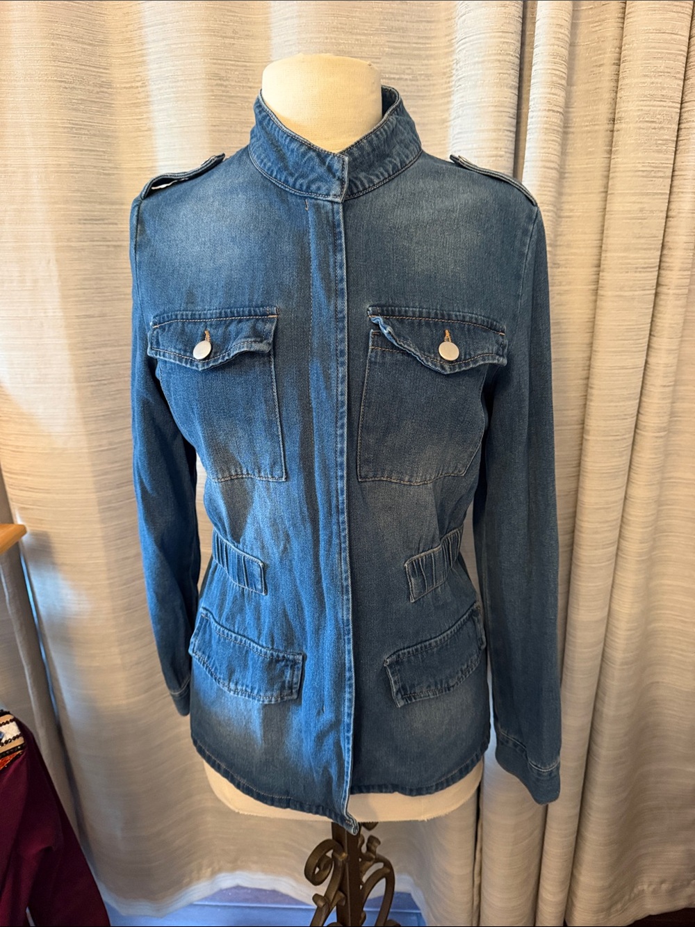 Women's Blue Denim Military-Style Jacket